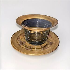 Vintage Clear Glass with 27K Trimming Bowl/ Ramekin and Saucer‎